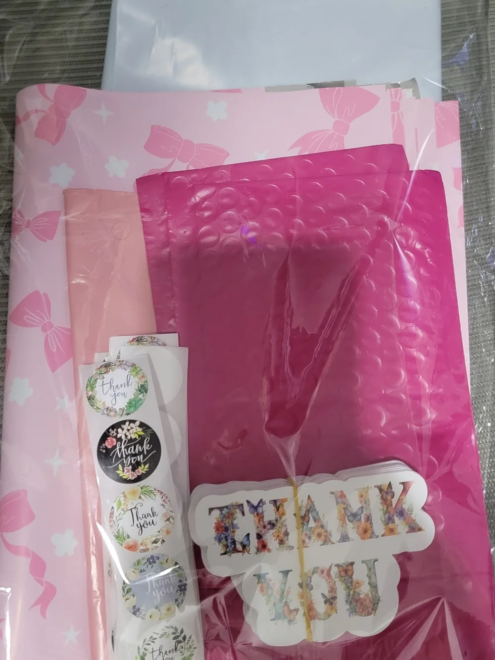 Pink Shipping Supply Bundles Thank You Cards,Stickers And 4 Sizes Poly Bags